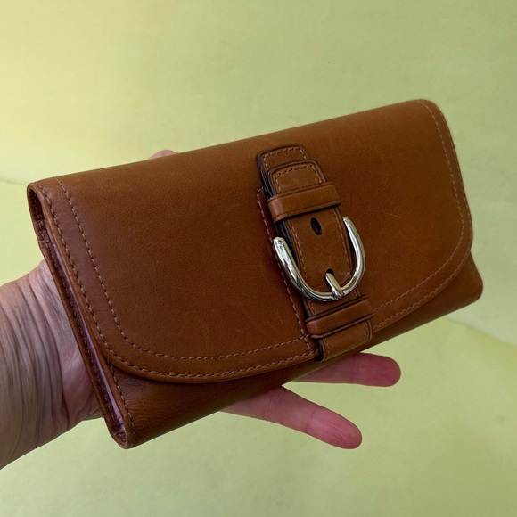 Vintage Y2K Orange Brown/Pink Large Coach Leather Wallet with Silver Hardware - Picture 1 of 16